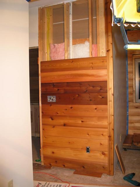 Cedar bathroom wall.
